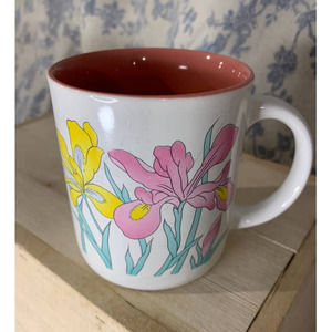Vintage KIC Korea Pink and Yellow Iris Mug